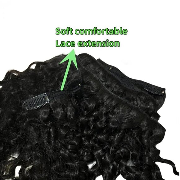Human Hair Clip-In Extensions Burmese Curly Natural Black 12-14 Inch